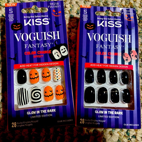 KISS Vogish Fantasy Glow Nail Set with Orange and Black Designs - Picture 1 of 1